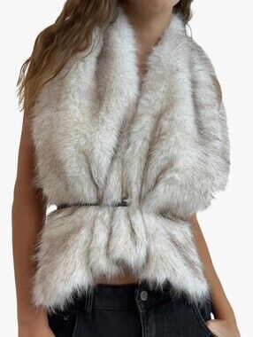 Women's Faux Fur Vest Jacket Sleeveless Tie Open Back Fuzzy Y2K Coat Outerwear